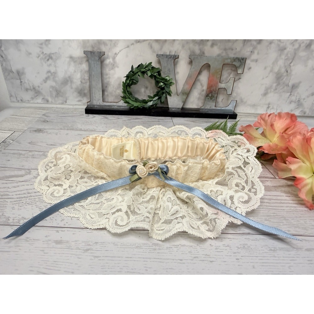 Victoria's Secret Beige Lace Something Blue Roses Garter Bride Wedding Y2K Vtg